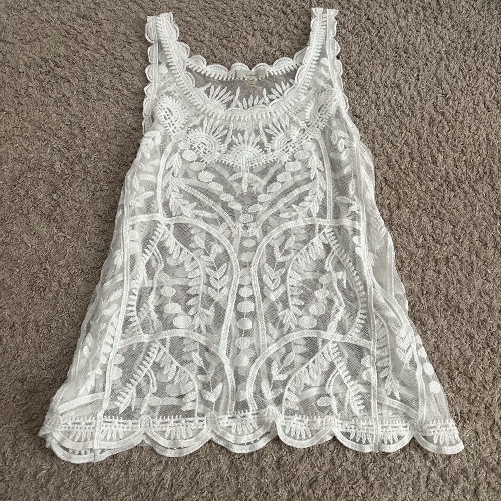 Women’s Boho White Embroidered Lace Tank Top